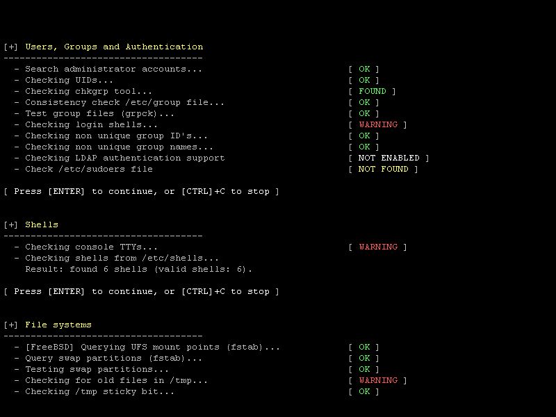 Lynis (Linux/Unix auditing tool) screenshot