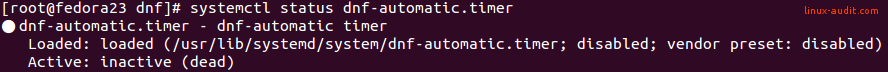 Screenshot of systemctl show dnf-automatic being disabled