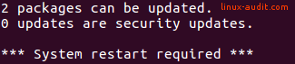 Screenshot of a system restart required needed on Ubuntu system