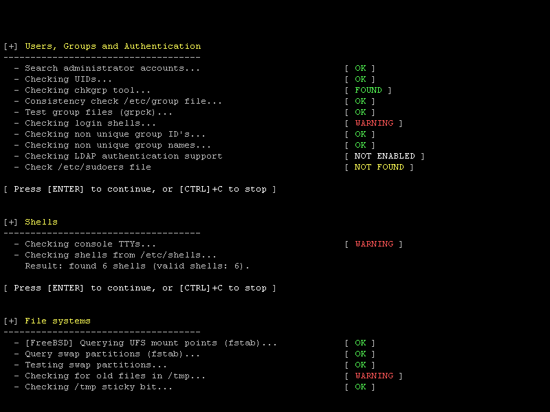 Screenshot showing Lynis system hardening tool