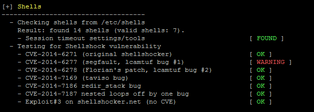 Shellshock tests for bash in auditing tool Lynis