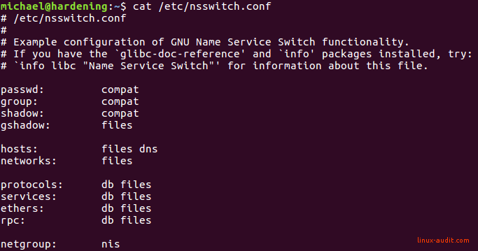 Output of /etc/nsswitch.conf file