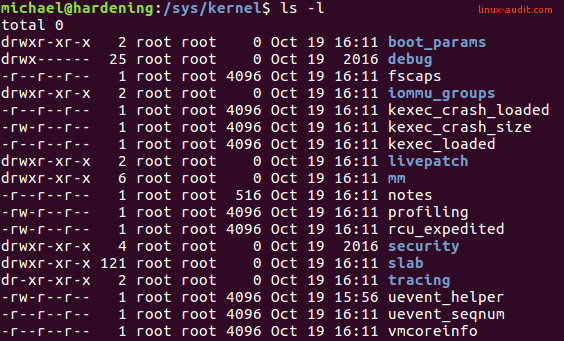 Screenshot of livepatch directories in /sys/kernel