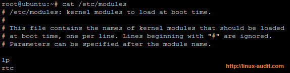 Screenshot of loaded kernel modules at boot time