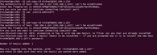 Screenshot of deploying an Ed25519 SSH key with ssh-copy-id