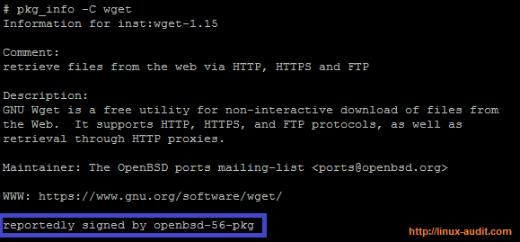 pkg_info output of digitally signed software package in OpenBSD