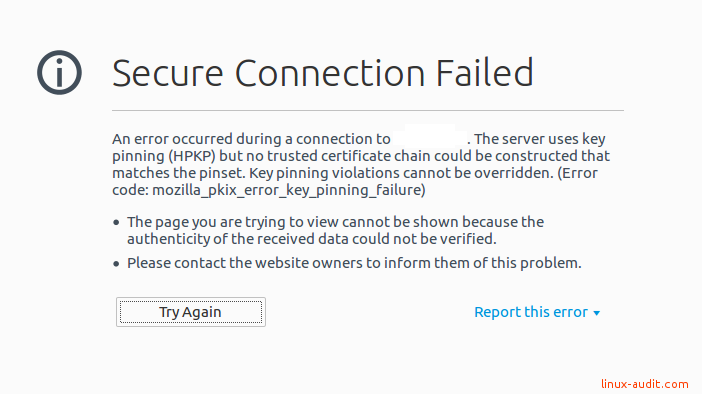 Secure connection failed due to key pinning